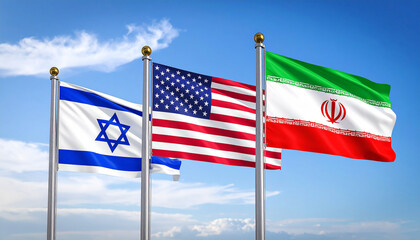 Israel, USA and Iran flags