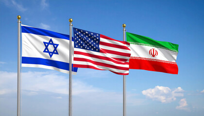 Israel, USA and Iran flags