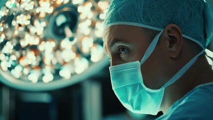 Data processing with molecular structures and brain videos in a caucasian medical setting, data processing with molecules and brains over caucasian male surgeon in hospital - Powered by Adobe