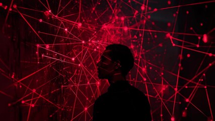 Scanning network connections using light projections to visualize connectivity in a digital landscape, scope scanning over network of connections - Powered by Adobe