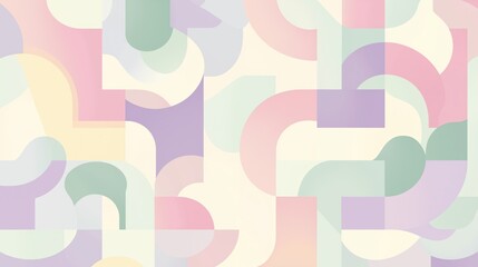 Soft pastel geometric pattern with curves and rounded edges on white background. Concept of abstract minimalism