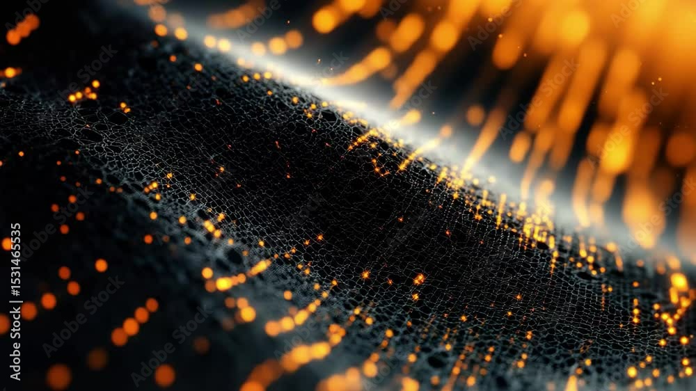 Poster abstract visualization of network connections with glowing nodes and dynamic patterns in dark enviro