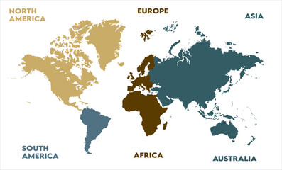 Fototapeta premium New modern world map, with names, Europe, Africa, Asia, Australia, North America, and South America world map graphic, Countries Silhouettes Stock Illustrations, Vectors
