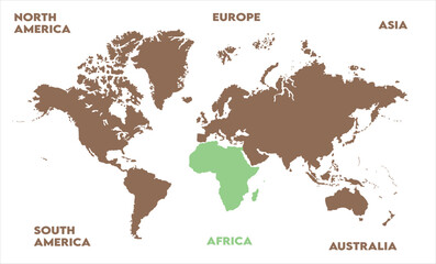 Fototapeta premium New modern world map, with names, Europe, Africa, Asia, Australia, North America, and South America world map graphic, Countries Silhouettes Stock Illustrations, Vectors