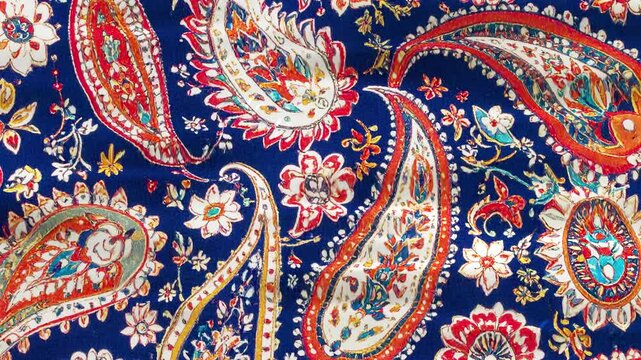 Colorful traditional Thai silk fabric with a seamless floral paisley pattern design