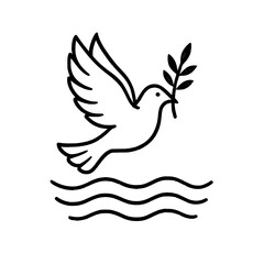 Obraz premium Dove with Olive Branch Over Water – Symbol of Peace and Renewal