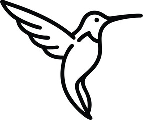 A hummingbird soars gracefully, its wings outstretched, in a minimalist black line art