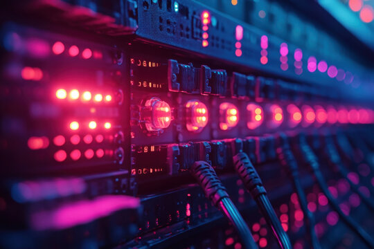 Red lights on a network server.