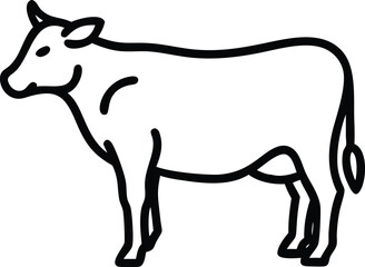 An abstract black and white line drawing depicts a full body of a cow