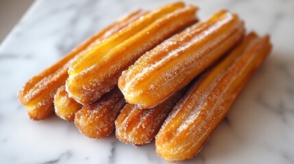 Churros con chocolate Spanish street food white marble surface overlay cut out on isolated transparent removed background