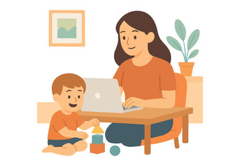 Mom working from home with baby - Remote Work Concept