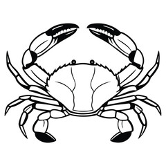 Black and white crab spreads its claws defensively in a simple line drawing