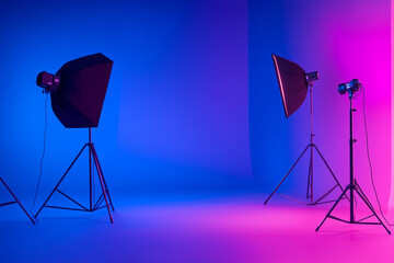 Studio Lighting on Smooth Gradient Background from Deep Indigo to Vibrant Fuchsia.