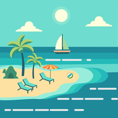 Obraz premium Flat vector of a beach scene, ideal for capturing the spirit of summer
