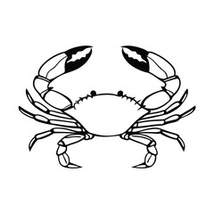 Black and white outline shows a crab with its pincers raised upward