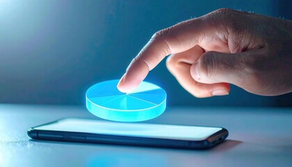 Holographic Pie Chart Rotating Above a Smartphone with a Finger