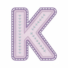 Elegant letter K with stitched leaves and details on a white background for educational design