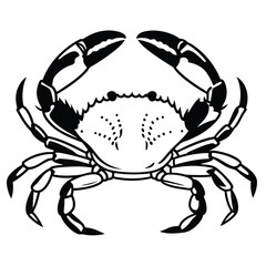 Black outline depicts a crab with its claws up, displaying details