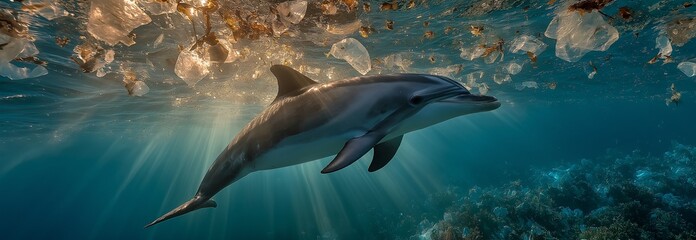 The graceful dance of a dolphin is a stark and tragic contrast to the plastic-filled water it calls home, highlighting the destruction plastic pollution causes in marine ecosystems.