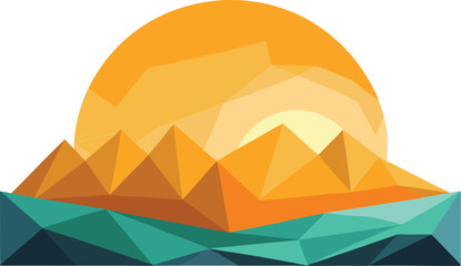 Polygonal sunrise over hills