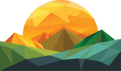 Polygonal sunrise over hills