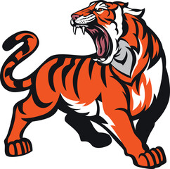 Dynamic Aggressive Tiger Icons – Colored Hand-Drawn Sketch