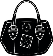 Denim Fashion Handbag With Patches Shallotte On White Background