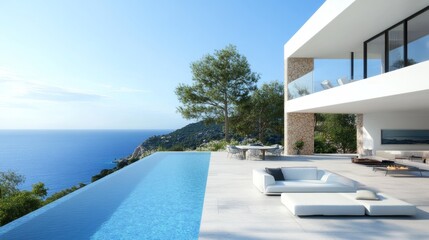 Fototapeta premium D rendering of a beach lounge with an outdoor pool and luxurious interior