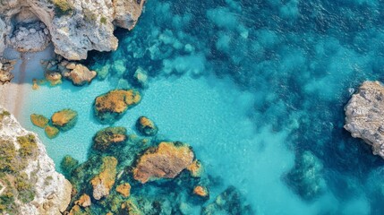 Aerial View of Turquoise Ocean Water and Rocks
