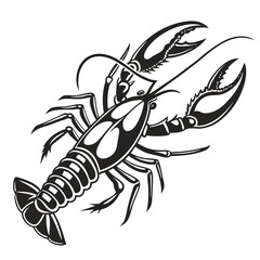 Bold black and white illustration of a lobster showcases striking seafood art