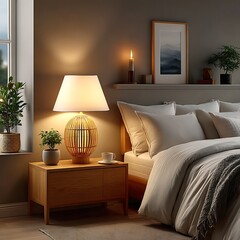 Decorative bamboo lamp in cozy setting high resolution picture