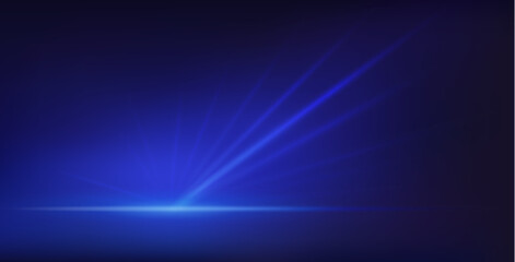 Abstract Blue Neon Background with Bright Ray Halo in Retro Wave Style. Vector clip art for your night party design.