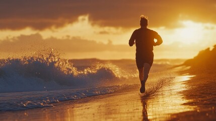 Silhouette of a Runner on the Beach at Sunset