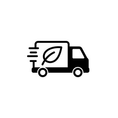 Delivery truck with leaf logo representing eco-friendly transport  