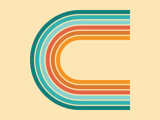 Obraz premium a vibrant, multi-colored retro letter C background, reminiscent of 70s design with its curved lines and warm color palette, creating a nostalgic aesthetic