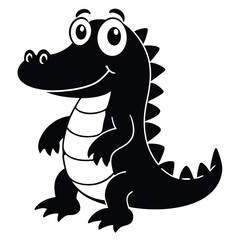 Cheerful cartoon alligator stands on two feet and has a friendly smile