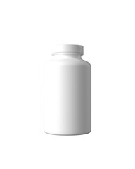 White supplement bottle. Medicine pill container, plastic jar blank mockup. Vitamine drug capsule bottle, pharmaceutical product package, transparent background