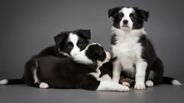 Adorable Border Collie Puppies Posing for a Studio Shoot