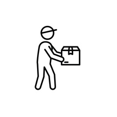 Delivery person carrying a box in a minimalist line art style  