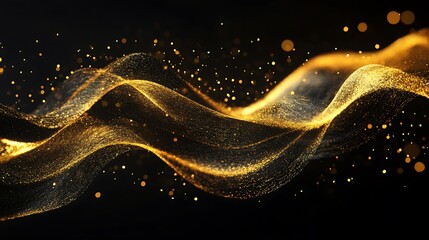 Abstract Golden Wave Background with Sparkling Particles on Black for Modern Design Elements