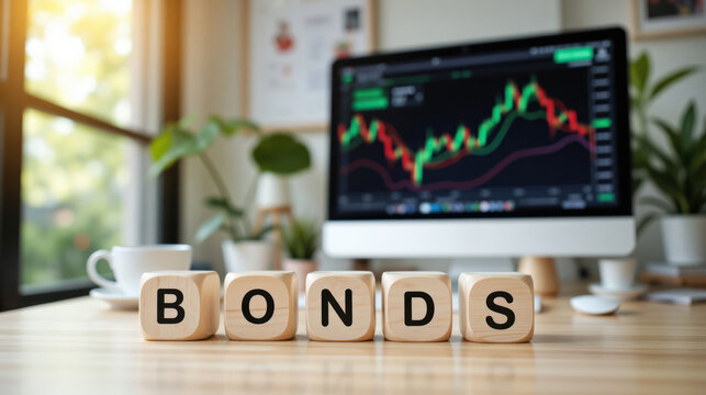 Bonds price concept showing valuation, interest rate impact, and market fluctuations in fixed income securities with copy space