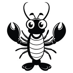 Cheerful cartoon lobster happily displays large claws with smile and large eyes icon