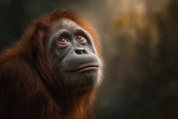 Obraz premium Mature orangutan with reddishbrown fur in natural habitat