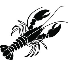 Detailed black silhouette reveals the anatomical structure and shape of a realistic lobster