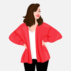 Portrait of a model girl posing and smiling, vector illustration