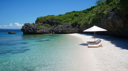 Secluded Tropical Beach with White Sand and Turquoise Water