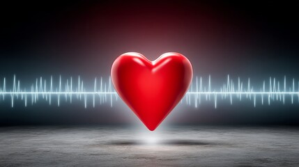 A vibrant red heart icon floating above an electrocardiogram line.