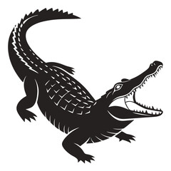 Ferocious alligator with open mouth showcasing teeth in a powerful monochrome silhouette