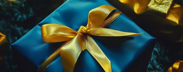 Teal Gift Box with Gold Bow, Holiday Present, Festive Packaging, Gift Wrap Gift, Christmas