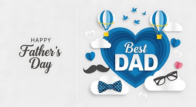 Father's day celebration with paper cut hearts balloons and best dad message